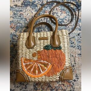 EUC Michael Kors Wicker Purse Handbag Crossbody Embroidered Oranges